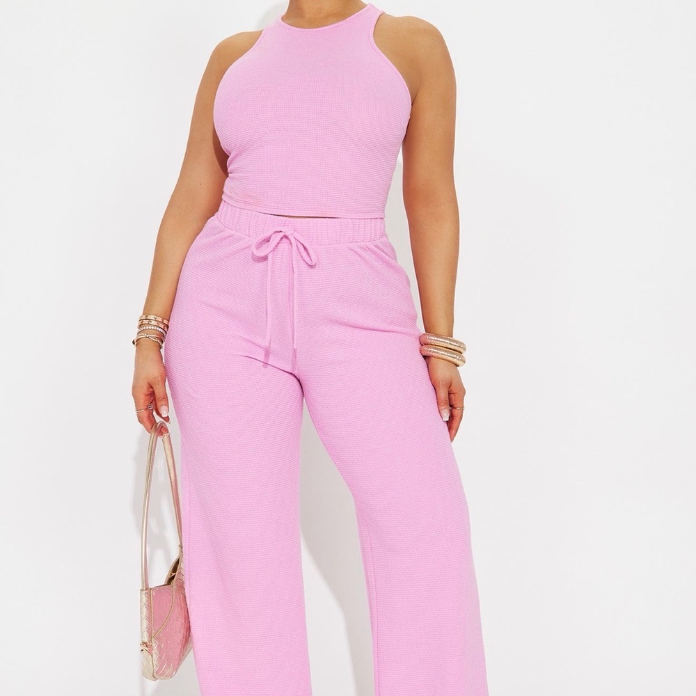 Fashion Nova Pink Two-Piece Ribbed Tank & Pants Set